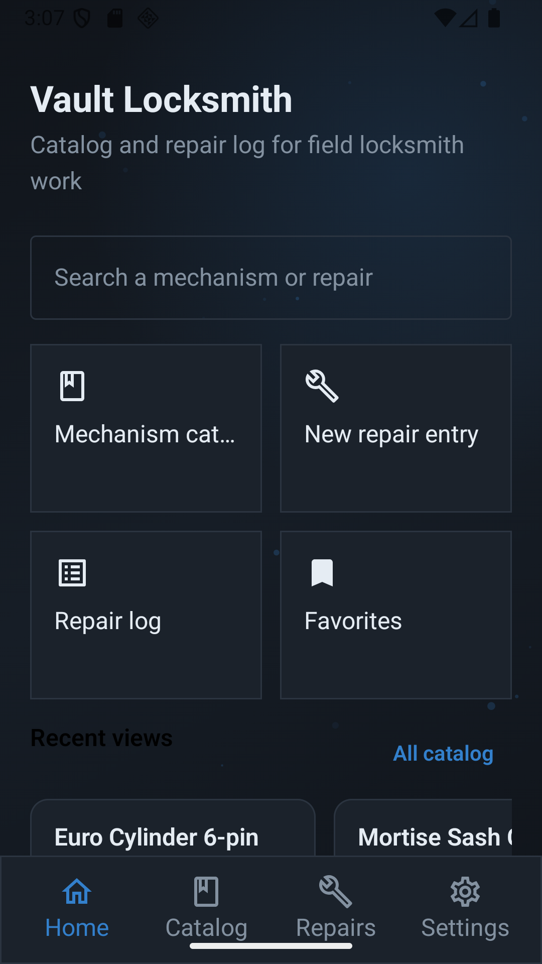 Vault Locksmith home screen